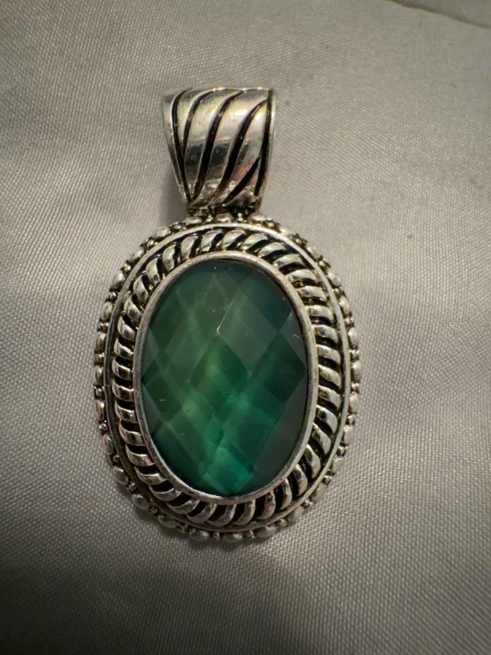 Silver Tone Pendant with Faceted Green Stone